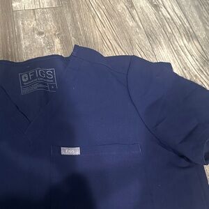 Figs Deep Blue V-Neck Scrub Top with Chest Pocket